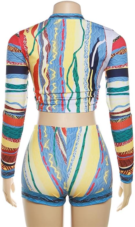 Multi color printed long sleeve top short set