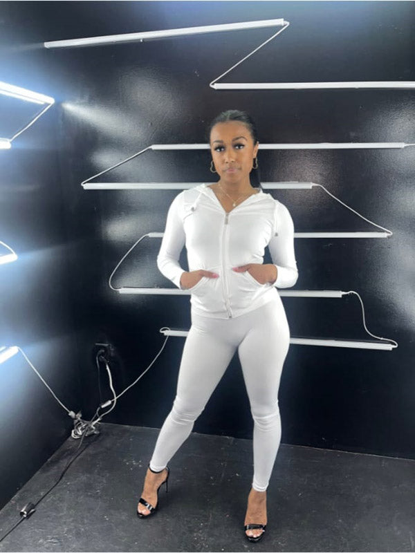 C-Nicole Outlet- Zip Up Front Hoodies And Leggings Set