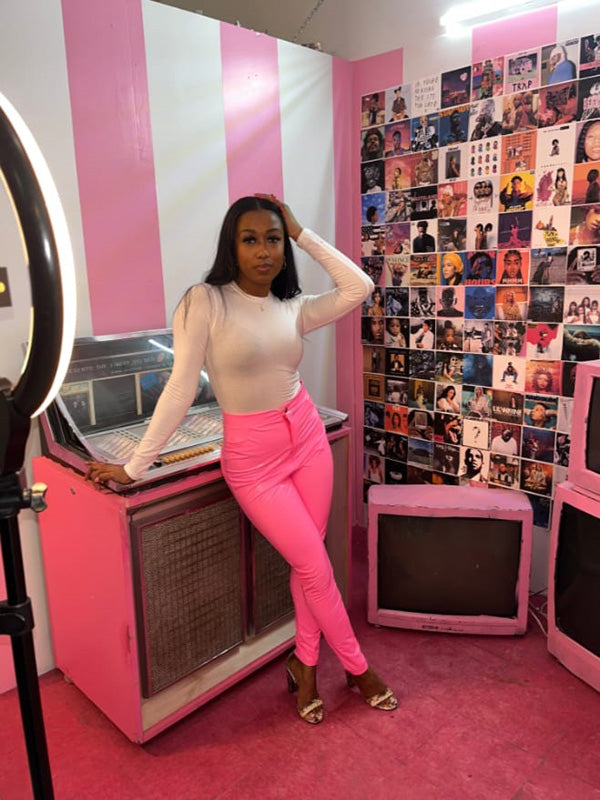 C-Nicole Outlet- Solid High Waist Button and Zipper Belt Loops Faux Leather Slim Pants