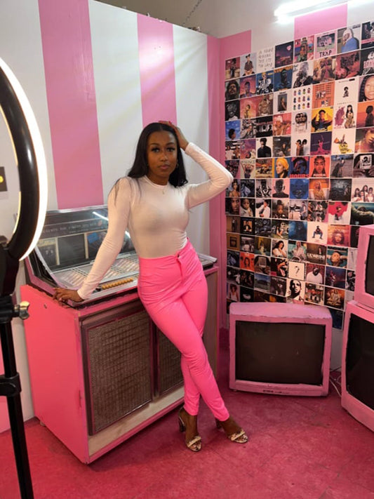 C-Nicole Outlet- Solid High Waist Button and Zipper Belt Loops Faux Leather Slim Pants