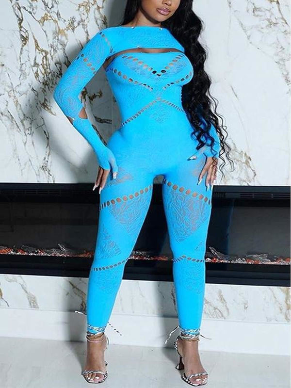 Mesh Keyholes Bodycon Jumpsuits