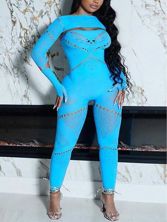 Mesh Keyholes Bodycon Jumpsuits
