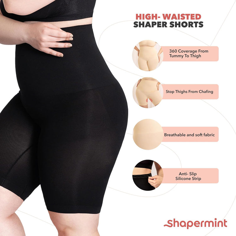 ShaperMint, High Waisted, Body Shaper Shorts, Shapewear, Women, Tummy Control, Thigh Slimming, Technology, Compression, Seamless, Breathable, Comfortable, Supportive, Slimming Effect, Seamless Design, Invisible Under Clothing, Firm Control, Smooth Silhouette, Waist Cincher, Body Contouring,