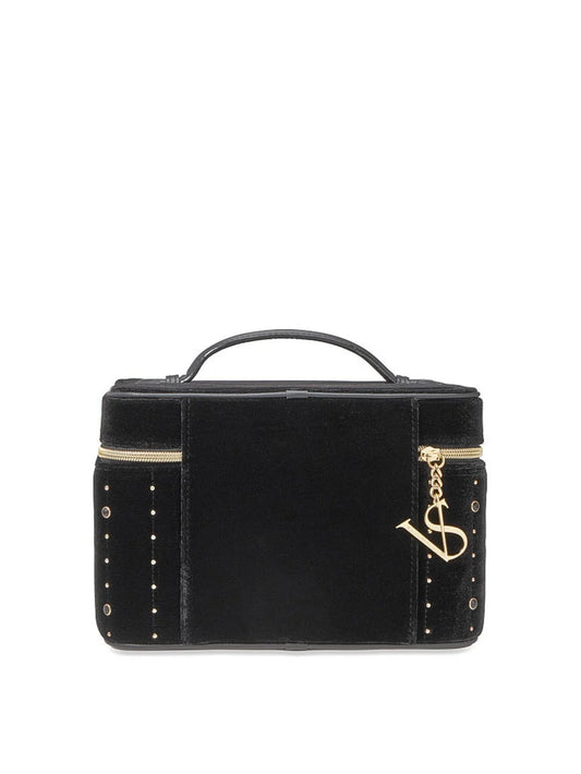 Victorias Secret Cosmetic Makeup Travel Case Black Velvet Gold VS Charm